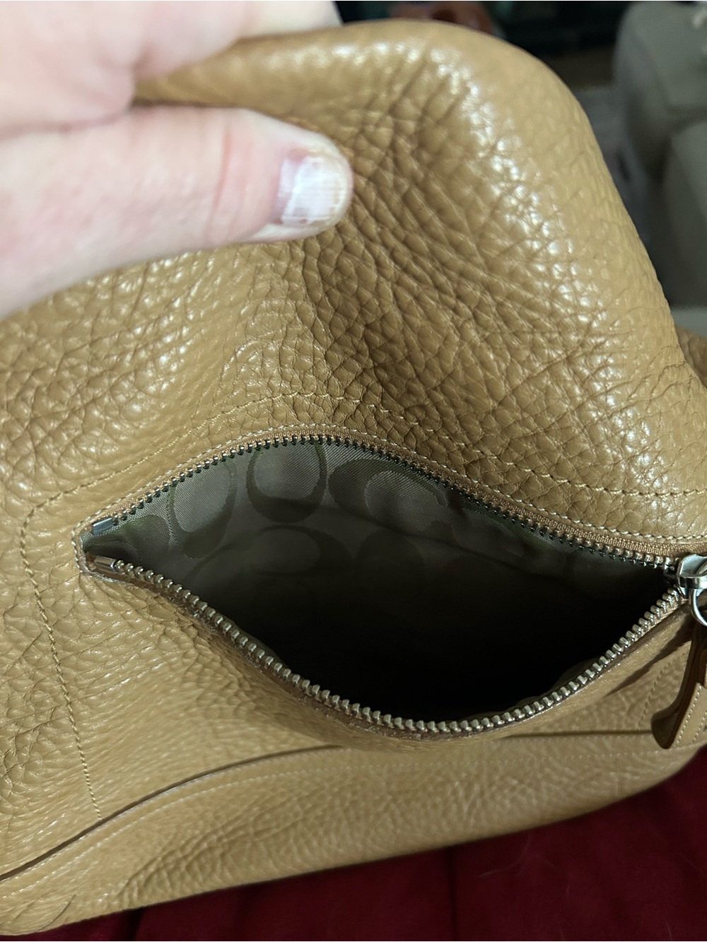 Coach Tan Pebbled Leather Hobo with Front Zip Pocket - Picture 6 of 11